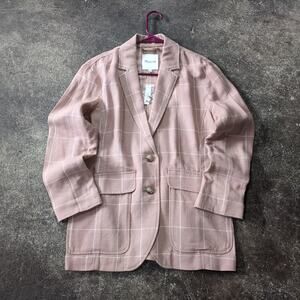 New Madewell Linen Blazer Jacket Womens S Pink Breezewoven Larsen Windowpane